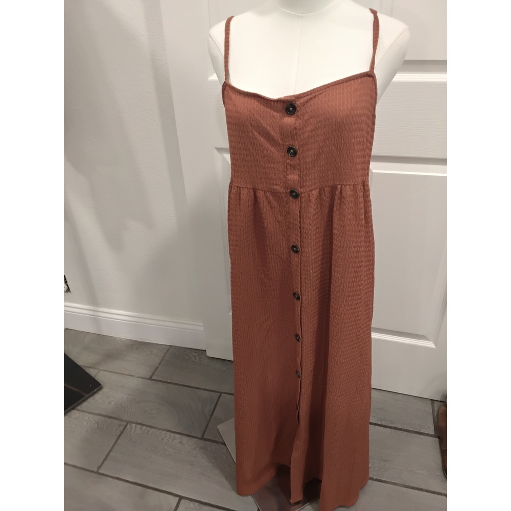 Sanctuary Womens Terracotta Rust Textured Button Front Maxi Dress CD1689NC1